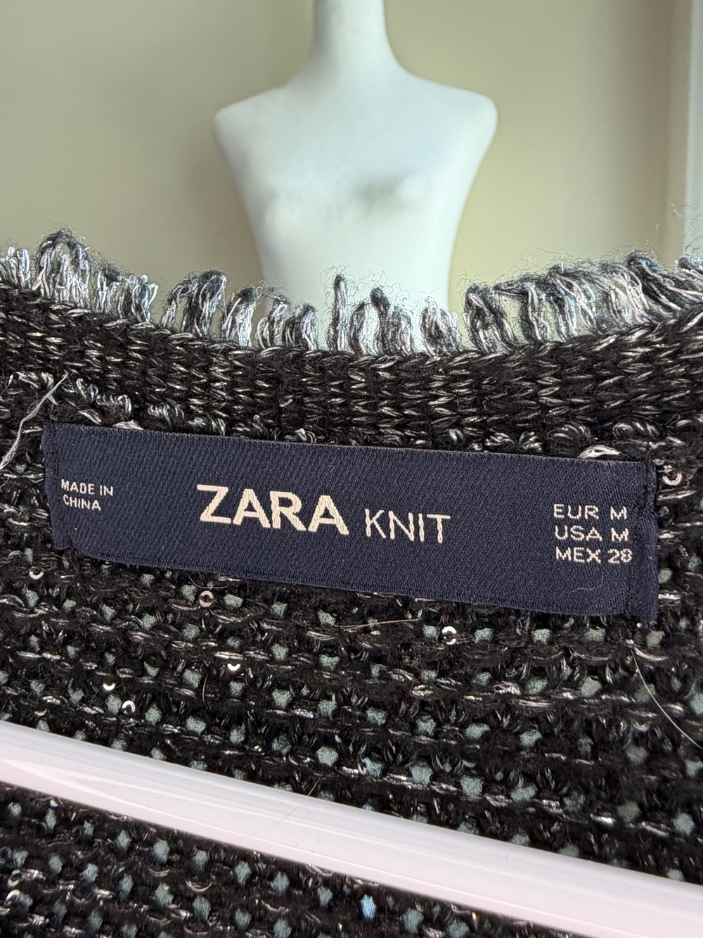 Zara Knit Women's Medium Textured Black Tweed Long Open Cardigan with Tie - Picture 3 of 3